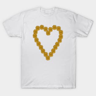 Valentines Day Heart Floral Art Sunflower Line Drawing T-Shirt